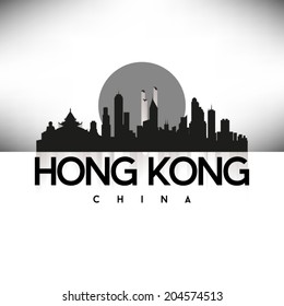 Hong Kong, China Skyline Silhouette Black design, vector illustration.