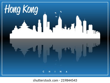 Hong Kong, China, skyline silhouette vector design on parliament blue background.