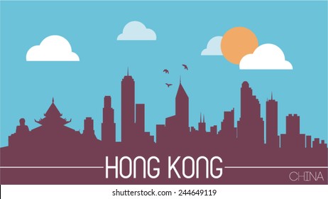 Hong Kong China skyline silhouette flat design vector illustration