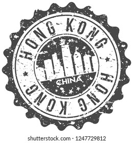 Hong Kong China. Travel Stamp. Icon City. Design Tourism. Export Seal.