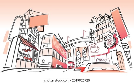 Hong Kong City doodle illustration vector