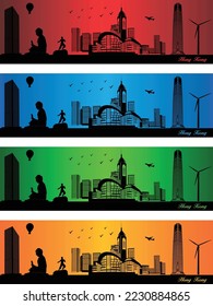 Hong Kong city in a four different colors - illustration