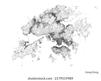 Hong Kong city map with roads and streets. Vector outline illustration.