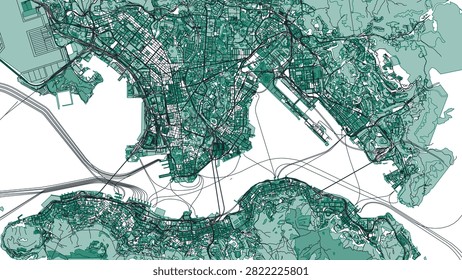 Hong Kong City Map Vector, Minimalist Urban Road Network and Victoria Harbour Street Plan