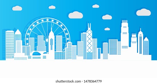 Hong Kong city in a paper cut style vector illustration. can be used for backgrounds, web templates, banners, landing pages.