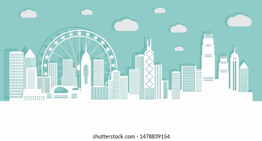 Hong Kong city in a paper cut style vector illustration. can be used for backgrounds, web templates, banners, landing pages.