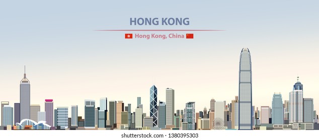 Hong Kong  City Skyline On Colorful Gradient Beautiful Daytime Background. Vector Illustration