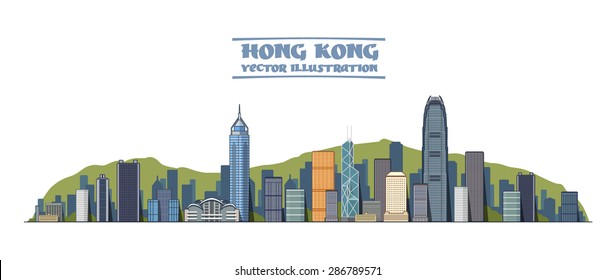 Hong Kong city skyline silhouette background, vector illustration
