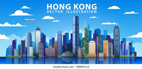 Hong Kong city skyline silhouette background, vector illustration