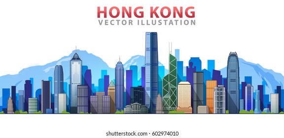 Hong Kong city skyline silhouette background, vector illustration