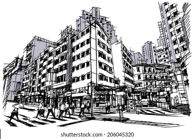 Hong Kong city street : sketchbook