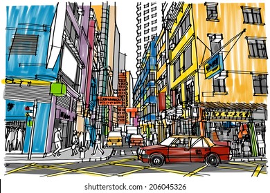 Hong Kong city street : sketchbook