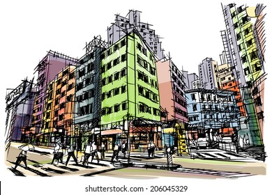 Hong Kong city street : sketchbook