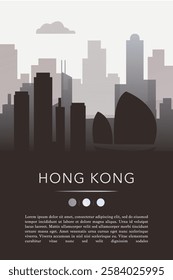 Hong Kong city template for website, presentation, front page, invitation, publication sheet with skyline, landmarks. Vector China image layout, simple and grayscale