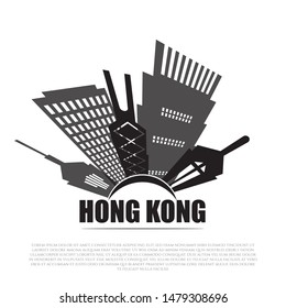 Hong Kong city in vector illustration with earth the isolated.