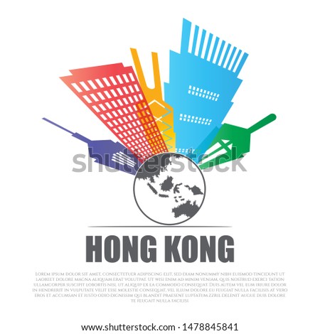 Hong Kong city in vector illustration with earth the isolated.