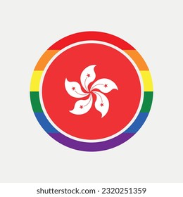 Hong Kong country flag circle - lgbt flag graphic element Illustration template design
