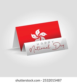 Hong Kong country paper flag standing on the ground. Happy national day flag design.