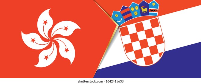 Hong Kong and Croatia flags, two vector flags symbol of relationship or confrontation.