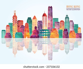 Hong Kong detailed silhouette. Vector illustration