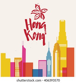 Hong Kong detailed silhouette. Vector illustration.  Logo symbol calligraphy design art. Hand drawn element