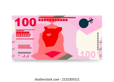 Hong Kong Dollar Vector Illustration. Hong Kong, Macau money set bundle banknotes. Paper money 100 HKD. Flat style. Isolated on white background. Simple minimal design.