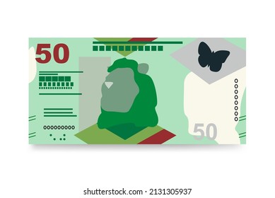 Hong Kong Dollar Vector Illustration. Hong Kong, Macau money set bundle banknotes. Paper money 50 HKD. Flat style. Isolated on white background. Simple minimal design.