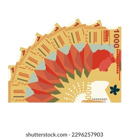 Hong Kong Dollar Vector Illustration. Hong Kong, Macau money set bundle banknotes. Paper money 1000 HKD. Flat style. Isolated on white background. Simple minimal design.