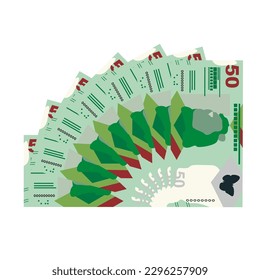 Hong Kong Dollar Vector Illustration. Hong Kong, Macau money set bundle banknotes. Paper money 50 HKD. Flat style. Isolated on white background. Simple minimal design.