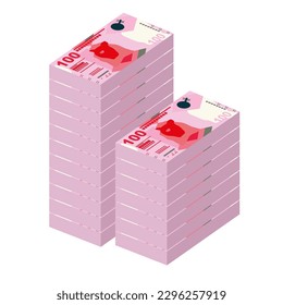 Hongkong-Dollar-Vektorgrafik. Hongkong, Macau Geld Paket Banknoten. Papiergeld 100 HKD. Flacher Stil. Einzeln auf weißem Hintergrund. Einfaches minimales Design.