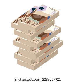 Ilustración del vector del dólar de Hong Kong. Hong Kong, Macao dinero pone billetes en paquete. Dinero en papel 500 HKD. Estilo plano. Aislado sobre fondo blanco. Diseño sencillo y mínimo.