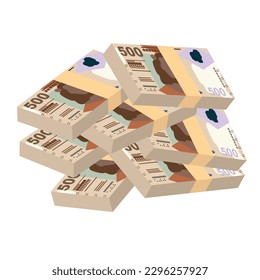 Hong Kong Dollar Vector Illustration. Hong Kong, Macau money set bundle banknotes. Paper money 500 HKD. Flat style. Isolated on white background. Simple minimal design.
