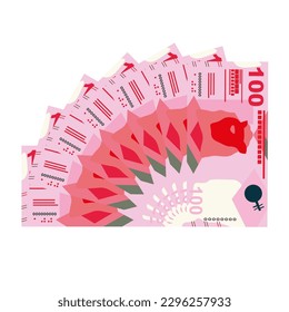 Hongkong-Dollar-Vektorgrafik. Hongkong, Macau Geld Paket Banknoten. Papiergeld 100 HKD. Flacher Stil. Einzeln auf weißem Hintergrund. Einfaches minimales Design.