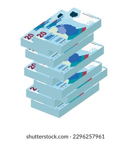 Hong Kong Dollar Vector Illustration. Hong Kong, Macau money set bundle banknotes. Paper money 20 HKD. Flat style. Isolated on white background. Simple minimal design.