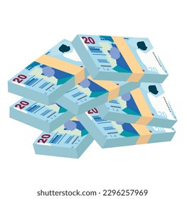 Hong Kong Dollar Vector Illustration. Hong Kong, Macau money set bundle banknotes. Paper money 20 HKD. Flat style. Isolated on white background. Simple minimal design.