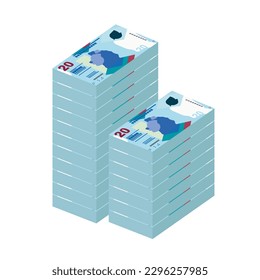 Hong Kong Dollar Vector Illustration. Hong Kong, Macau money set bundle banknotes. Paper money 20 HKD. Flat style. Isolated on white background. Simple minimal design.