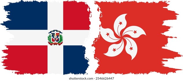 Hong Kong and Dominican Republic grunge flags connection, vector