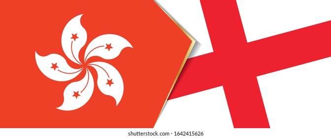 Hong Kong and England flags, two vector flags symbol of relationship or confrontation.