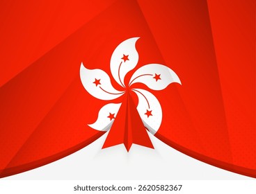 Bandeira de Hong Kong com design de avião de papel abstrato, bandeira nacional em um estilo de papel dobrado geométrico. Ilustração vetorial.