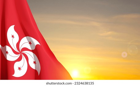 Hong Kong flag against the sunset. EPS10 vector