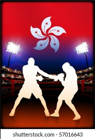 Bandera de Hong Kong con Boxer sobre el fondo del estadio Ilustración original
