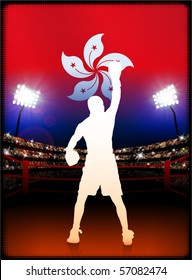 Hong Kong Flag with Boxer on Stadium Background Original Illustration