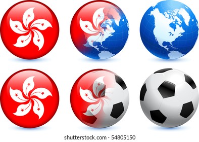 Hong Kong Flag Button with Global Soccer Event Original Illustration