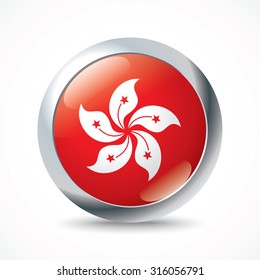 Hong Kong flag button - vector illustration