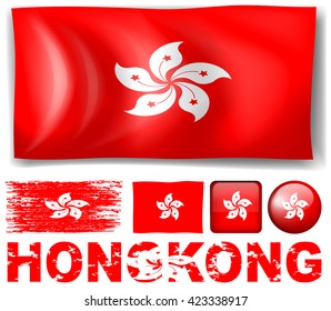 Hong Kong flag in different designs and wording illustration