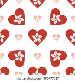 Hong Kong flag heart seamless pattern. Patriotic Hong Kong flag background. Country flag in the shape of heart. Vector seamless pattern.