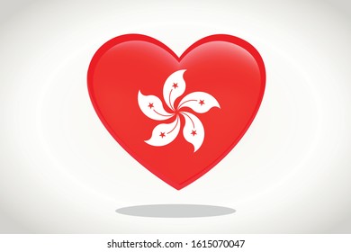 Hong Kong Flag in Heart Shape. Heart 3d Flag of Hong Kong, Hong Kong flag template design.
