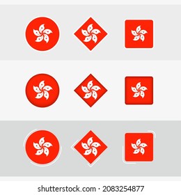 Hong Kong flag icons set, vector flag of Hong Kong. Three versions of icon.