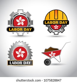 Hong kong Flag with labour day design vector 