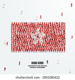 Hong Kong  Flag. A Large Group Of People Form To Create The Shape Of The Hong Kong Flag. Vector Illustration.